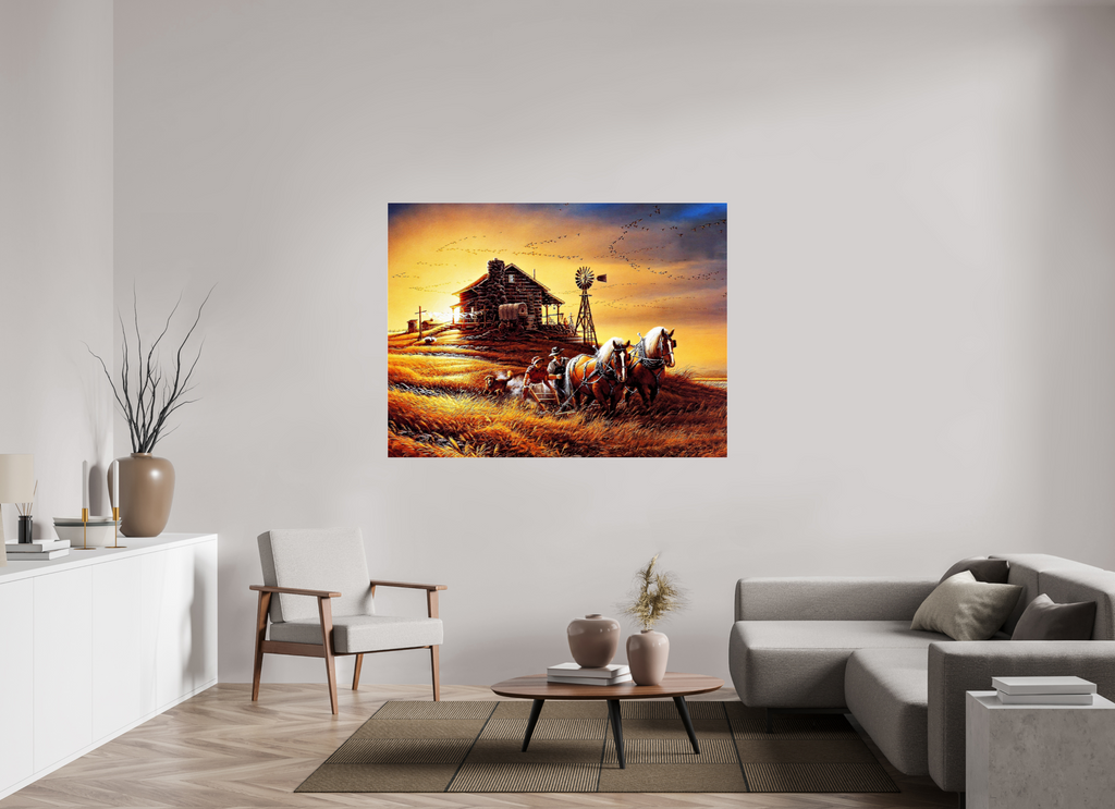 160 x 120 cm, Klaasi alla print "Kuldne õhtupoolik talus"