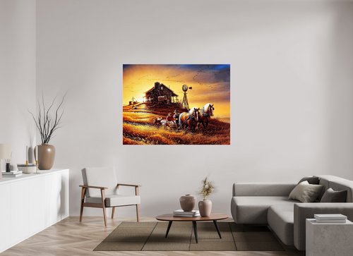 160 x 120 cm, Klaasi alla print "Kuldne õhtupoolik talus"